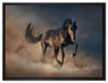 Schwarzes Pferd auf Leinwandbild gerahmt Größe 80x60