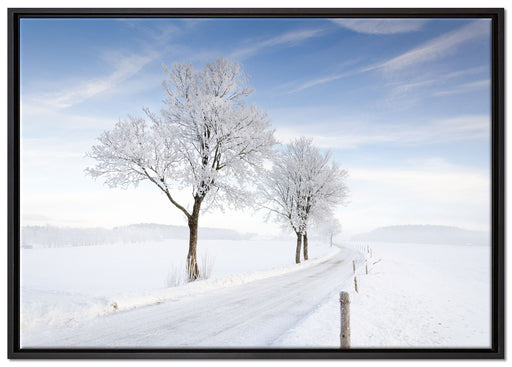 Baum im Schnee auf Leinwandbild gerahmt Größe 100x70