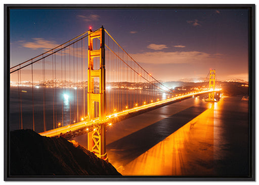 Golden Gate Bridge bei Nacht auf Leinwandbild gerahmt Größe 100x70