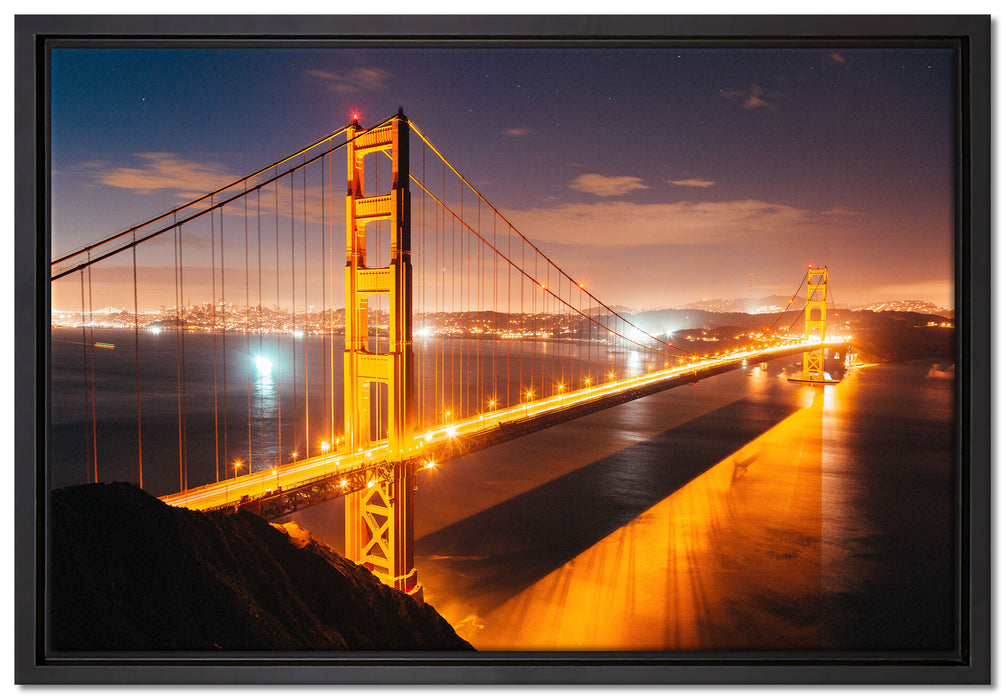 Golden Gate Bridge bei Nacht auf Leinwandbild gerahmt Größe 60x40
