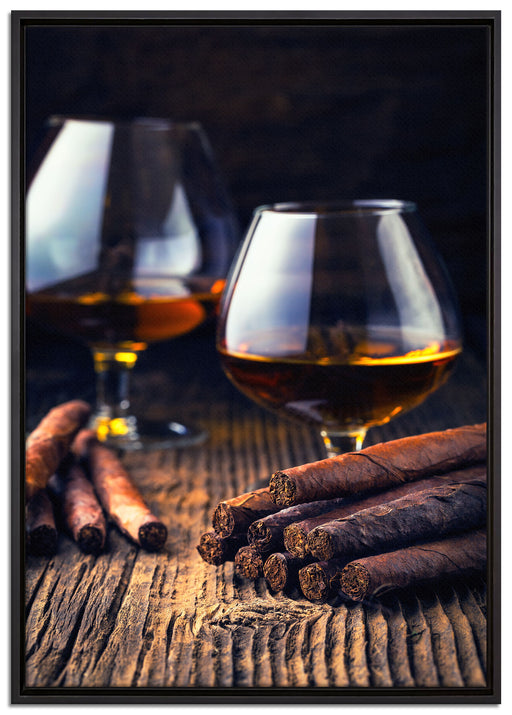 Whisky mit Zigarre auf Leinwandbild gerahmt Größe 100x70