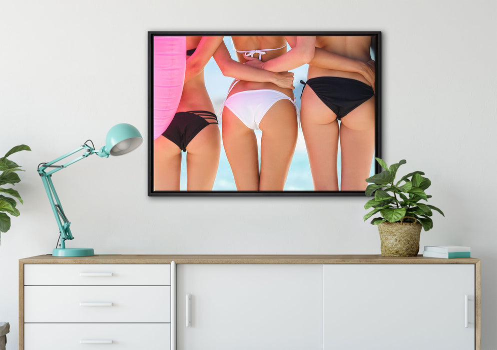 Sexy Girl Bikini auf Leinwandbild gerahmt verschiedene Größen im Wohnzimmer