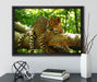 Leopard auf Ast auf Leinwandbild gerahmt mit Kirschblüten