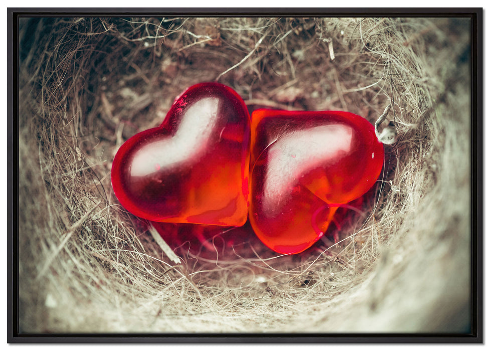 zwei Herzen auf Leinwandbild gerahmt Größe 100x70