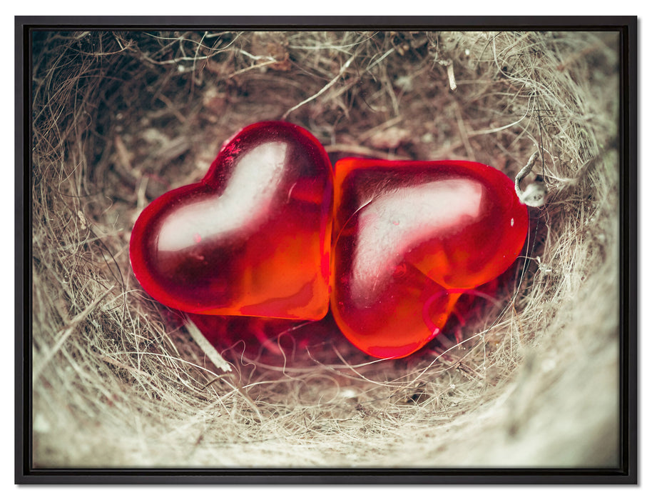 zwei Herzen auf Leinwandbild gerahmt Größe 80x60