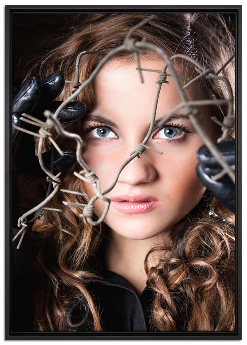 Sexy girl Stacheldraht auf Leinwandbild gerahmt Größe 100x70