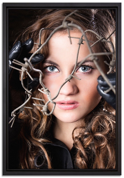 Sexy girl Stacheldraht auf Leinwandbild gerahmt Größe 60x40