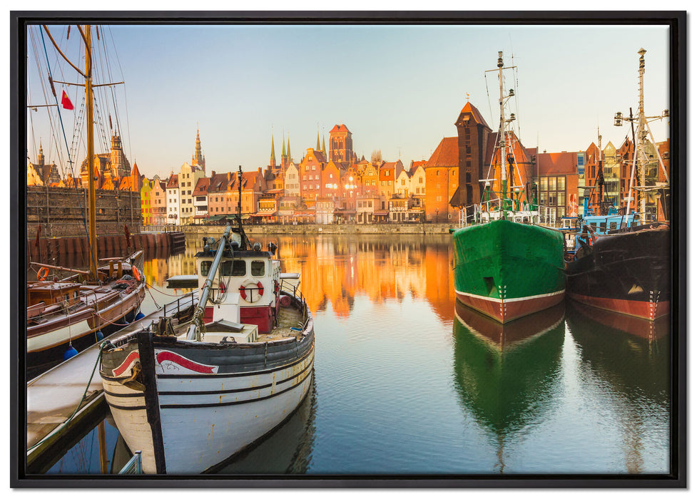 Hafen in der Dämmerung auf Leinwandbild gerahmt Größe 100x70