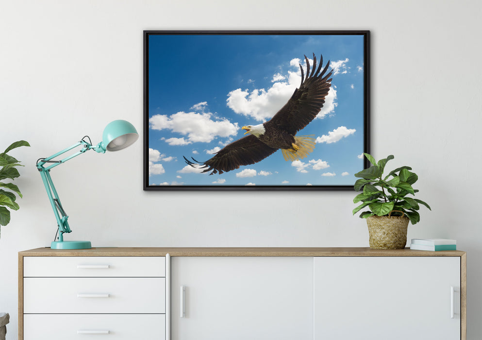 Adler fliegt über Berge auf Leinwandbild gerahmt verschiedene Größen im Wohnzimmer