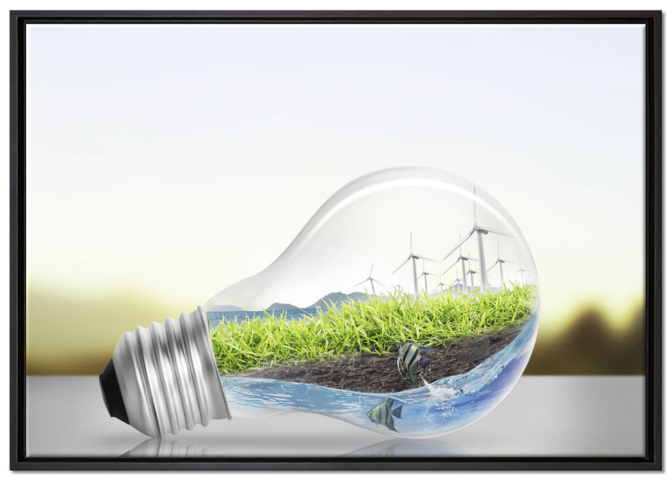Glühbirne Erneuerbare Energien auf Leinwandbild gerahmt Größe 100x70