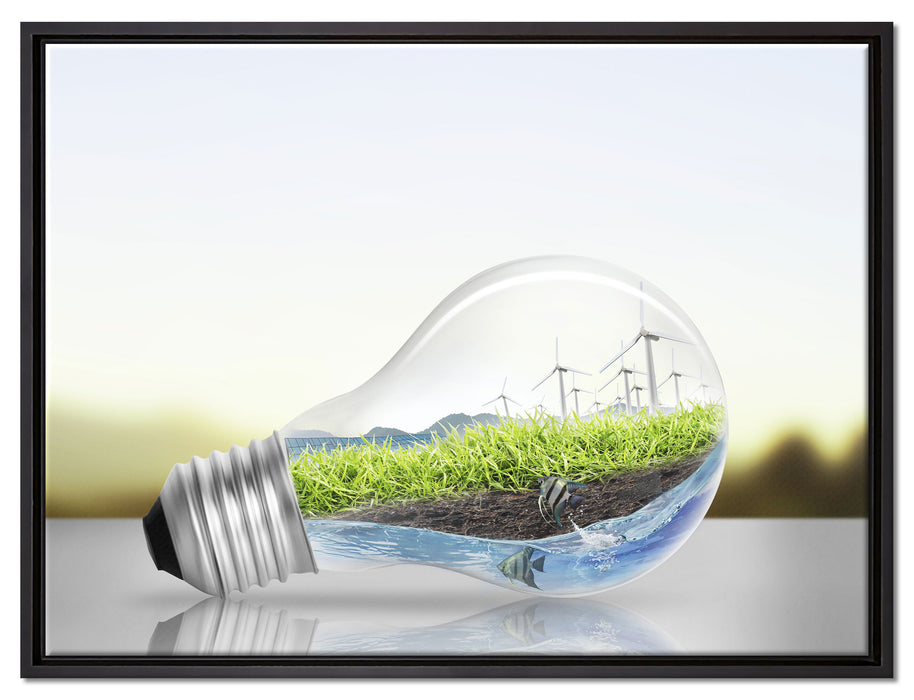Glühbirne Erneuerbare Energien auf Leinwandbild gerahmt Größe 80x60