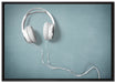 Weiße Kopfhörer auf Leinwandbild gerahmt Größe 100x70