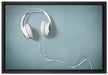 Weiße Kopfhörer auf Leinwandbild gerahmt Größe 60x40