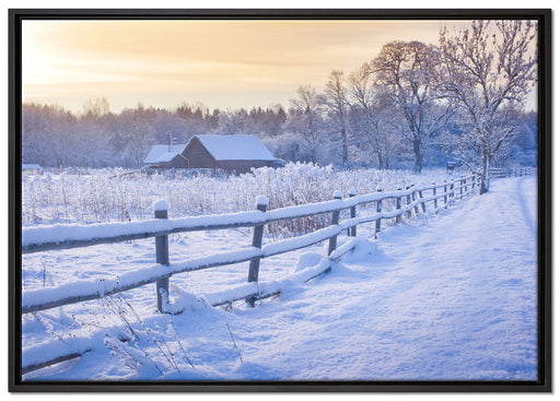 Hütte im Schnee auf Leinwandbild gerahmt Größe 100x70