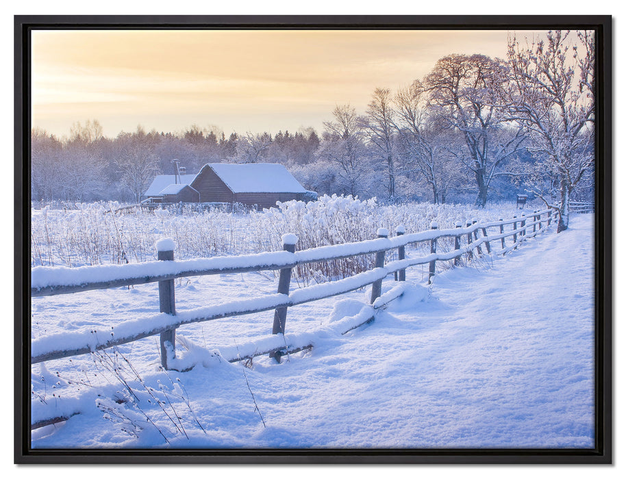 Hütte im Schnee auf Leinwandbild gerahmt Größe 80x60