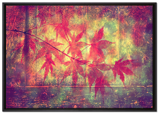 Ast mit pinken Blättern auf Leinwandbild gerahmt Größe 100x70