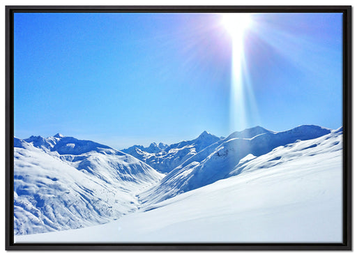 Schnee Berge auf Leinwandbild gerahmt Größe 100x70