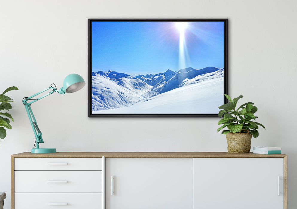 Schnee Berge auf Leinwandbild gerahmt verschiedene Größen im Wohnzimmer