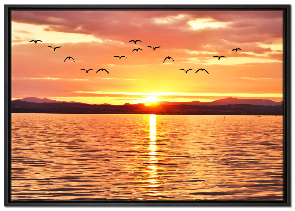 See Abenddämmerung auf Leinwandbild gerahmt Größe 100x70