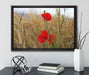 Mohnblumen im Getreidefeld auf Leinwandbild gerahmt mit Kirschblüten