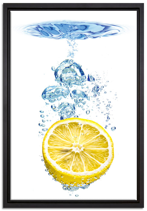 Zitrone im Wasserregen auf Leinwandbild gerahmt Größe 60x40