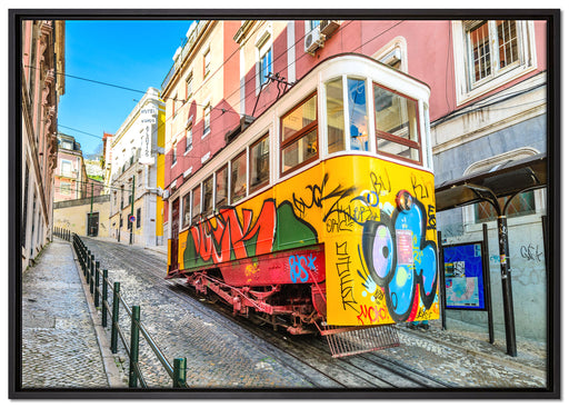 Besprühte S-Bahn auf Leinwandbild gerahmt Größe 100x70