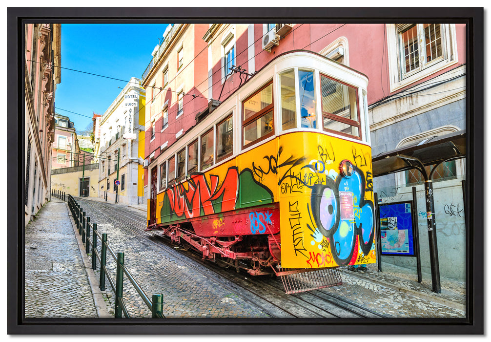 Besprühte S-Bahn auf Leinwandbild gerahmt Größe 60x40