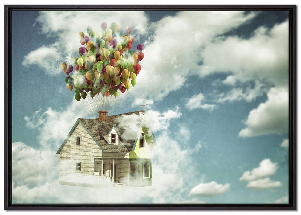 Haus mit Bollons auf Leinwandbild gerahmt Größe 100x70