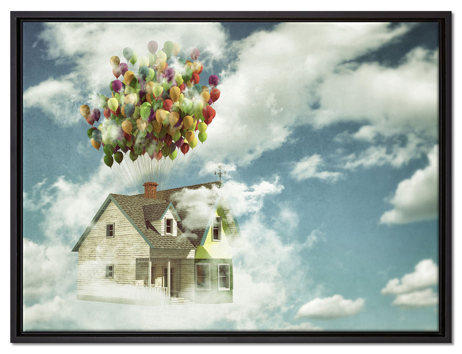 Haus mit Bollons auf Leinwandbild gerahmt Größe 80x60