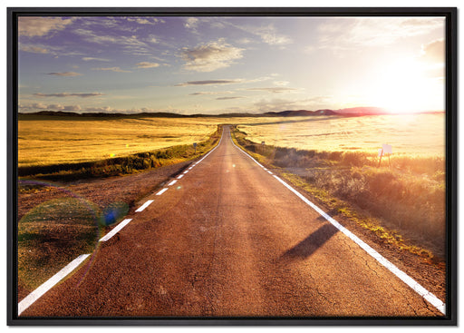 Feldweg im Sonnenschein auf Leinwandbild gerahmt Größe 100x70