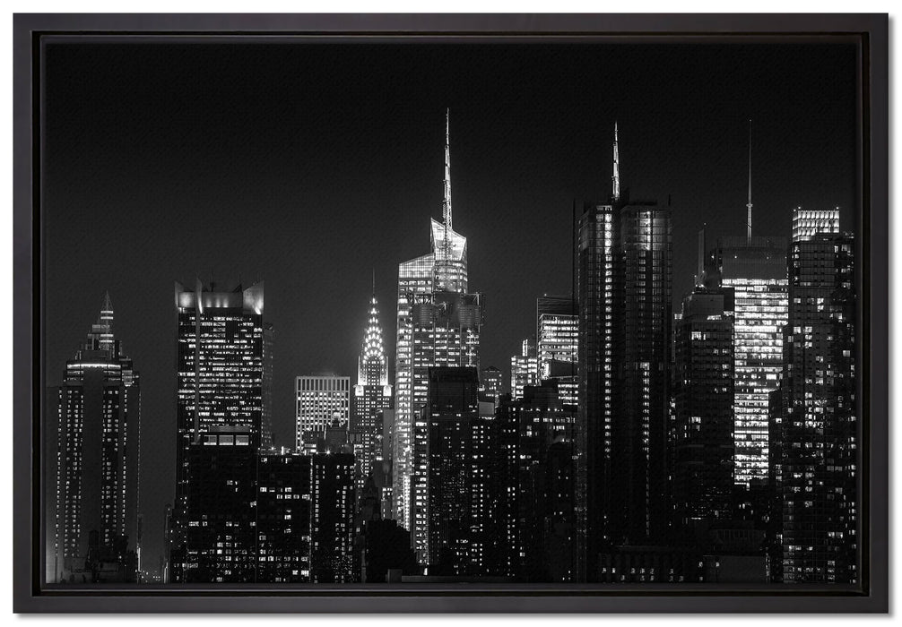 New York von oben schwarz weiß auf Leinwandbild gerahmt Größe 60x40