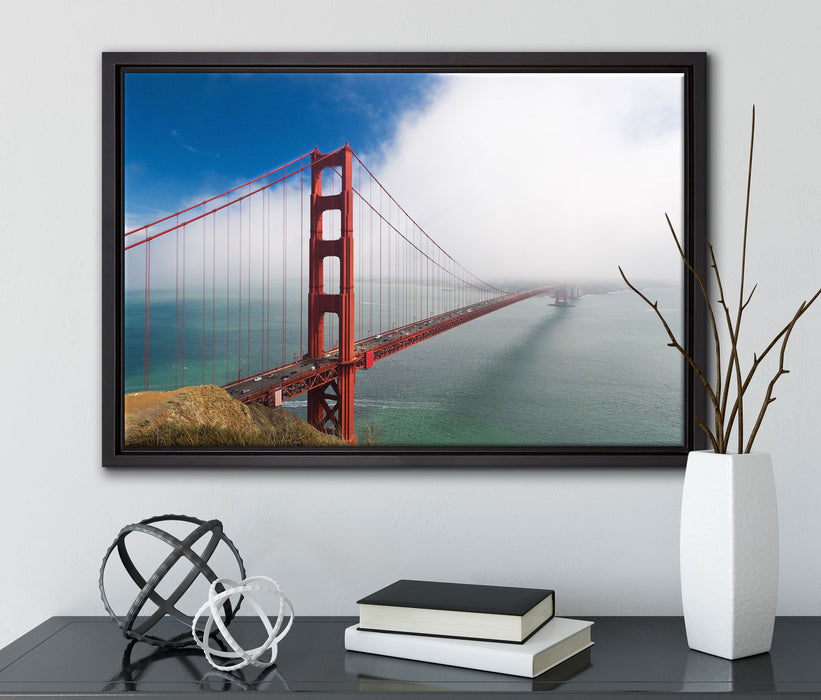 Golden Gate Bridge San Francisco auf Leinwandbild gerahmt mit Kirschblüten