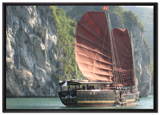 Segelschiff im Sonnenuntergang auf Leinwandbild gerahmt Größe 100x70