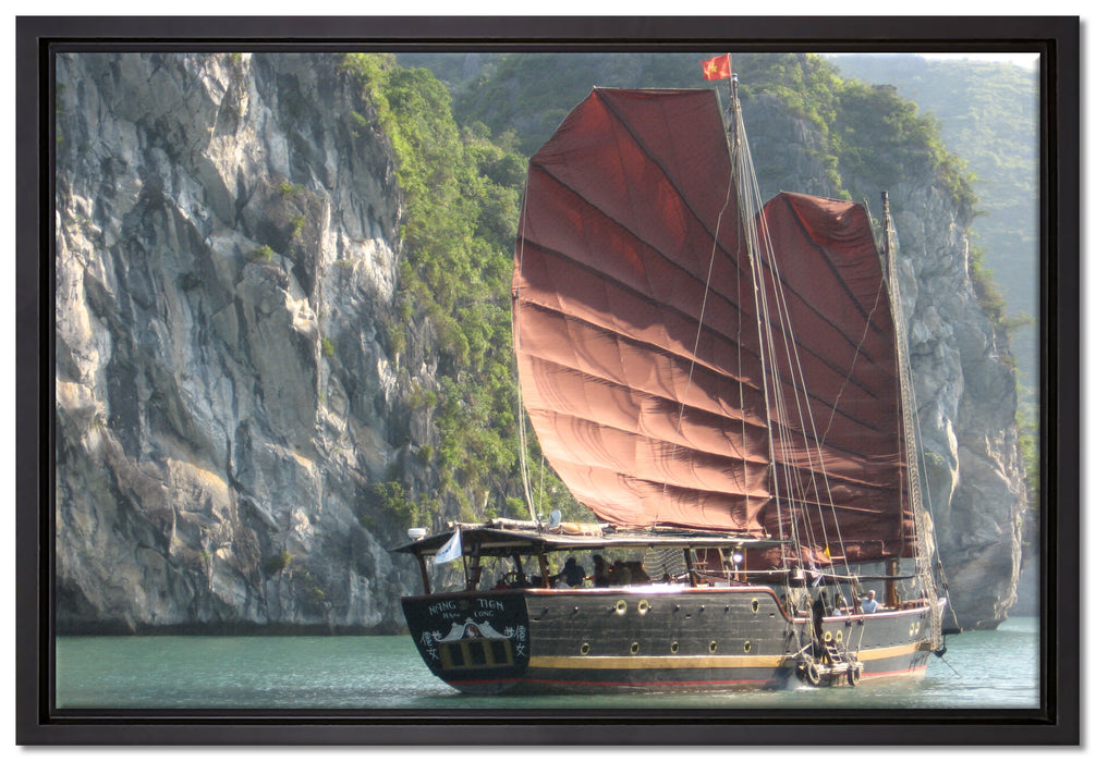 Segelschiff im Sonnenuntergang auf Leinwandbild gerahmt Größe 60x40