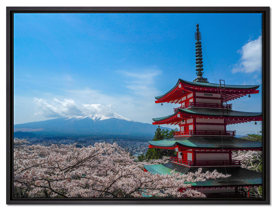 Japanisches Gebäude auf Leinwandbild gerahmt Größe 80x60
