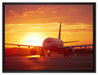 Flugzeug im Sonnenuntergang auf Leinwandbild gerahmt Größe 80x60