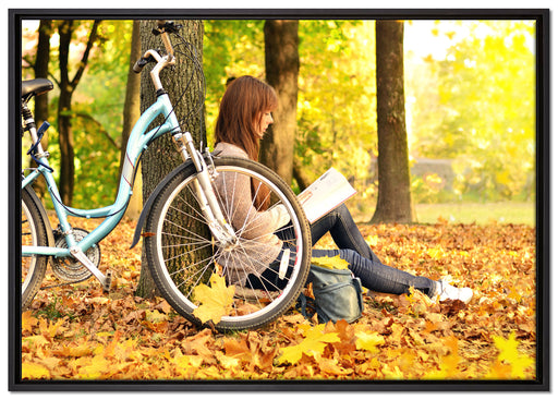 Teenager Girl with Bike auf Leinwandbild gerahmt Größe 100x70