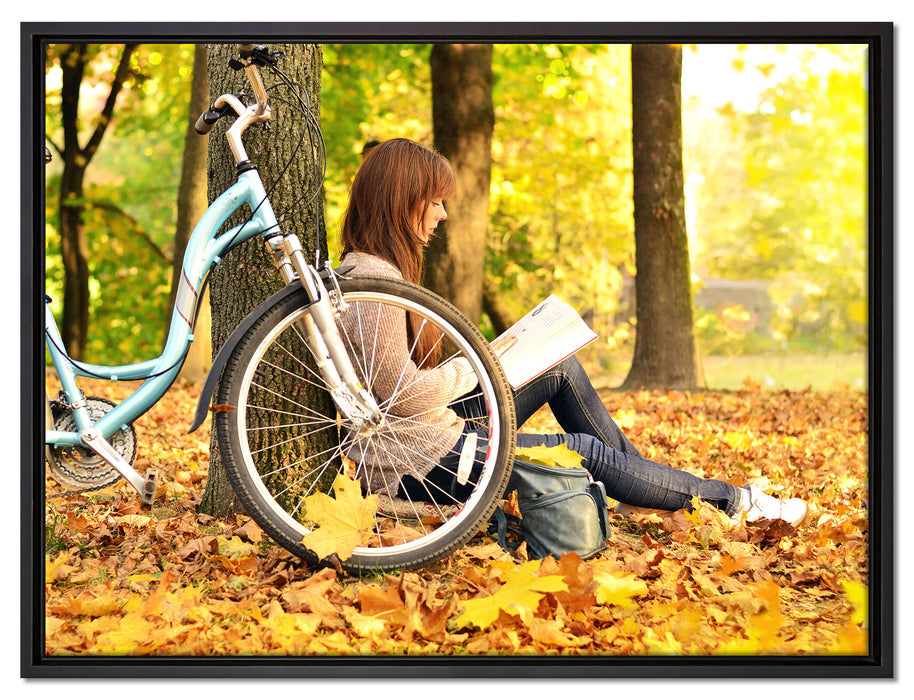 Teenager Girl with Bike auf Leinwandbild gerahmt Größe 80x60