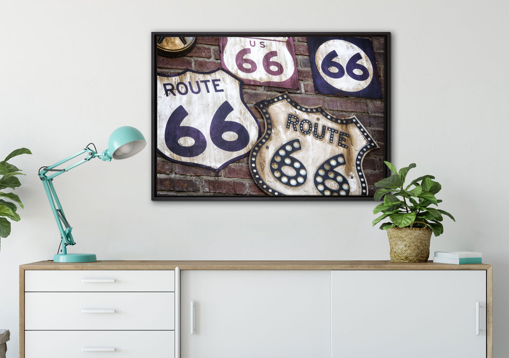 Route 66 auf Leinwandbild gerahmt verschiedene Größen im Wohnzimmer