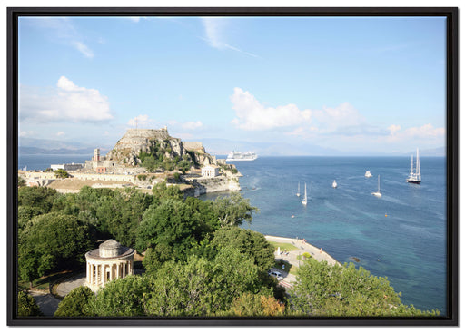 Griechische Entspannungsoase auf Leinwandbild gerahmt Größe 100x70