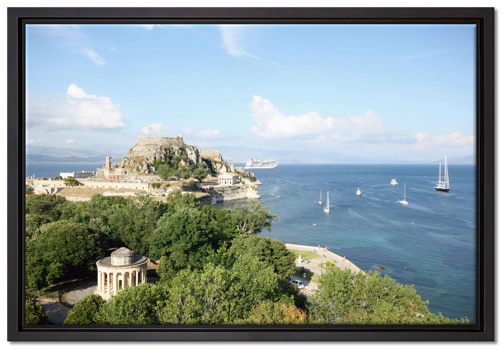 Griechische Entspannungsoase auf Leinwandbild gerahmt Größe 60x40