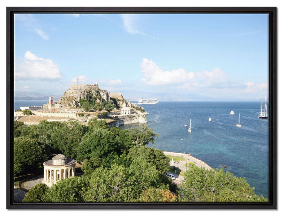 Griechische Entspannungsoase auf Leinwandbild gerahmt Größe 80x60