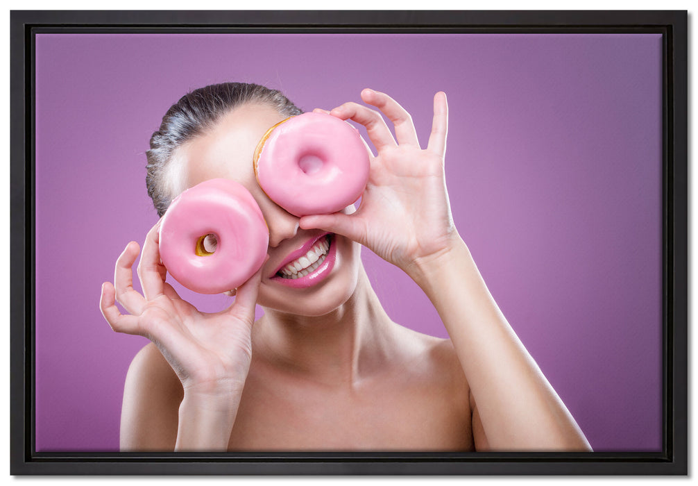 Lustige Donuts auf Leinwandbild gerahmt Größe 60x40