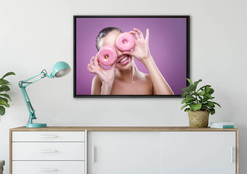 Lustige Donuts auf Leinwandbild gerahmt verschiedene Größen im Wohnzimmer