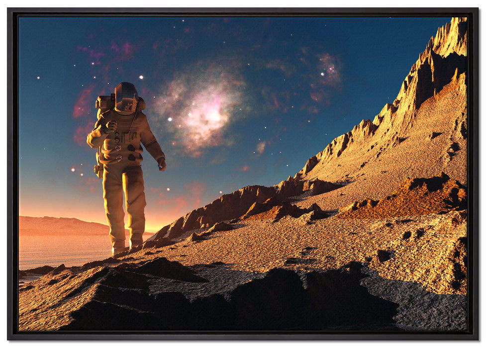 Astronaut klettert auf den Mond auf Leinwandbild gerahmt Größe 100x70