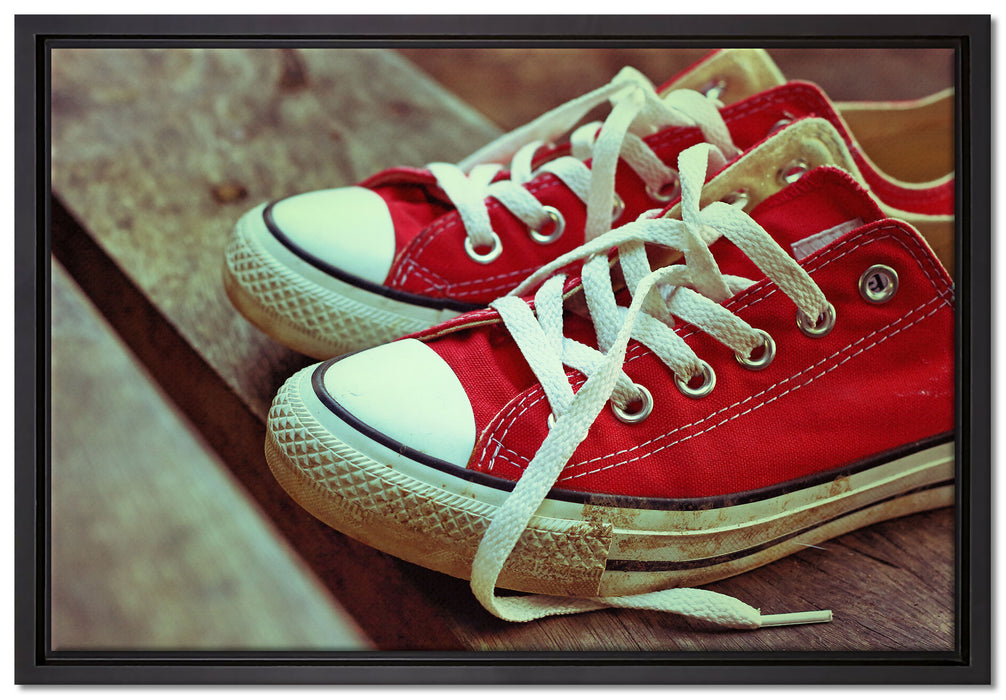 Coole Rote Schuhe auf Leinwandbild gerahmt Größe 60x40