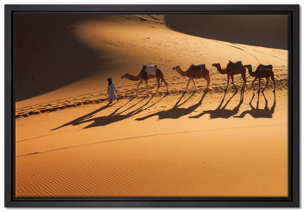 Kamelkarawane in der Wüste auf Leinwandbild gerahmt Größe 60x40