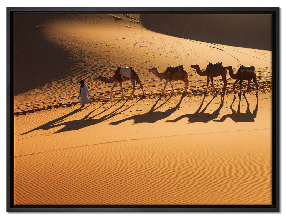 Kamelkarawane in der Wüste auf Leinwandbild gerahmt Größe 80x60