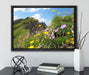 Blumenwiese im Frühling auf Leinwandbild gerahmt mit Kirschblüten