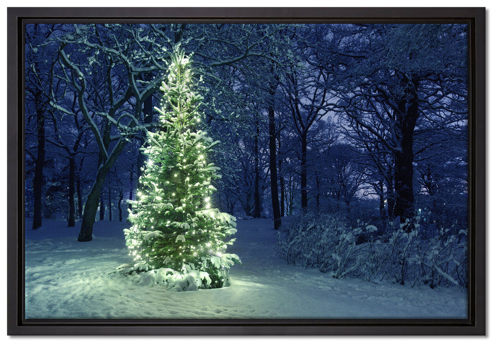 Leuchtender Weihnachtsbaum auf Leinwandbild gerahmt Größe 60x40